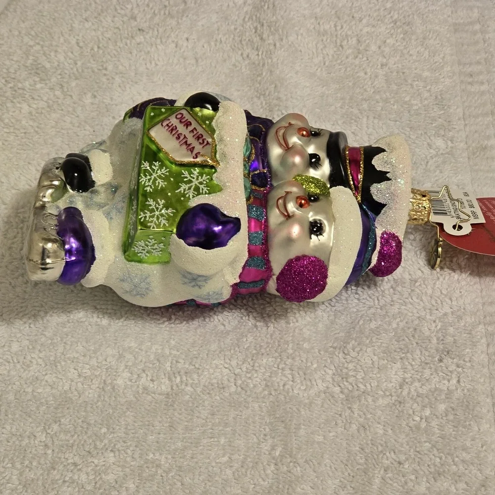 New Radko 1018873 Skating Snowman Couple Our‎ First Christmas Ornament